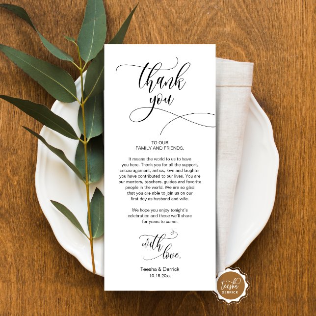 Dinner Place Setting Vielen Dank, Moderne Script C Programm (Place Setting Thank You, Modern Script Card, Wedding Dinner, Brunch, Lunch Plate Decoration)