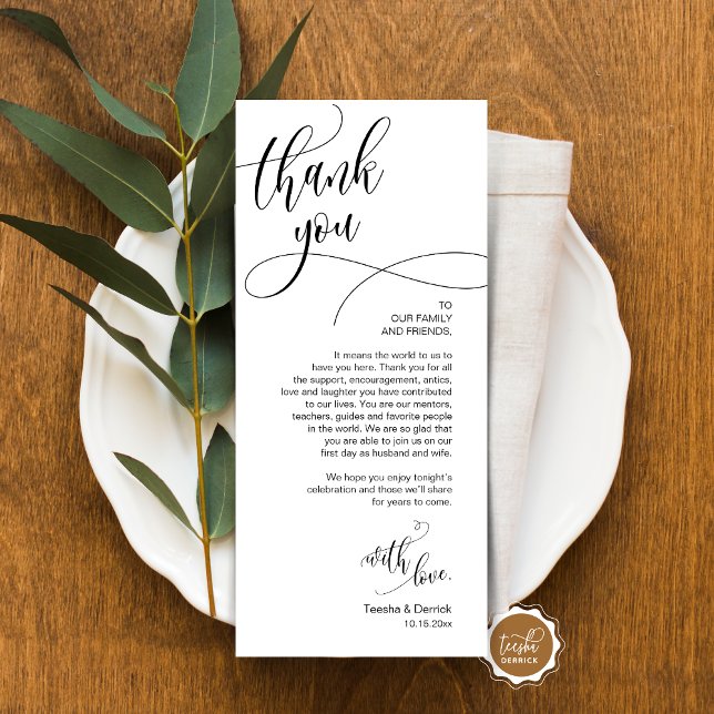 Dinner Place Setting Vielen Dank, Moderne Script C Programm (Place Setting Thank You, Modern Script Card, Wedding Dinner, Brunch, Lunch Plate Decoration)