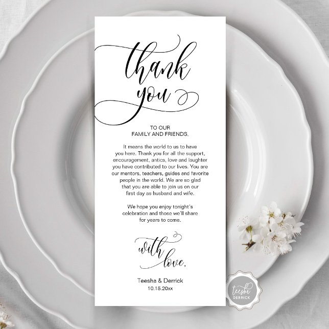 Dinner Place Setting Vielen Dank, Moderne Script C Programm (Place Setting Thank You, Modern Script Card, Wedding Dinner, Brunch, Lunch Plate Decoration)
