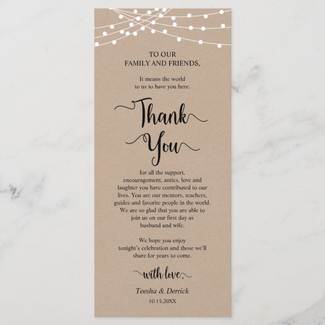 Dinner Place Setting Vielen Dank, Rustic Kraft Car Programm (Vorderseite)