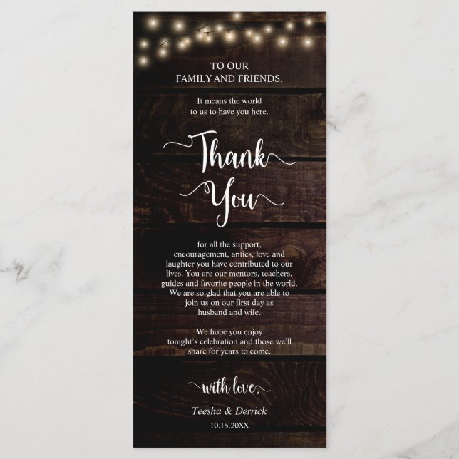 Dinner Place Setting Vielen Dank, Rustic Kraft Car Programm (Vorderseite)