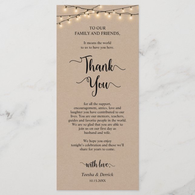 Dinner Place Setting Vielen Dank, Rustic Kraft Car Programm (Vorderseite)