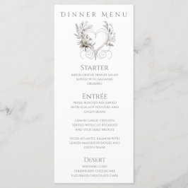 Dinner und Bar Menu-White-Blume mit Herz Menükarte