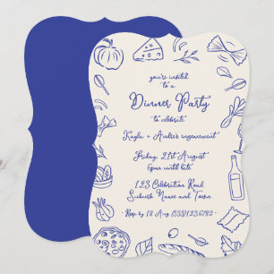 Dinnerparty handgezeichnete Einladung