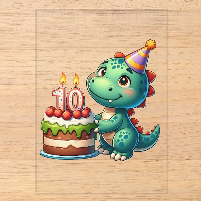 Dino 10. Geburtstag Acryleinladungen (Vorderseite)