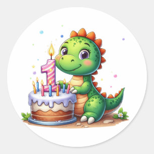 Dino 1. Geburtstag Runder Aufkleber