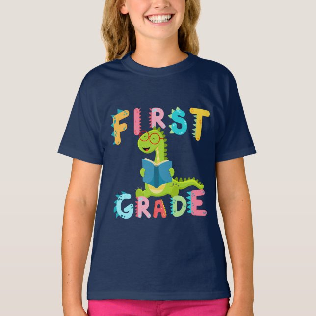 Dino 1. GRADE Schülerschule für Squad T-Shirt (Vorderseite)