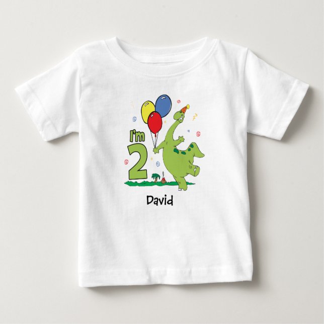 Dino 2. Geburtstag Baby T - Shirt (Vorderseite)