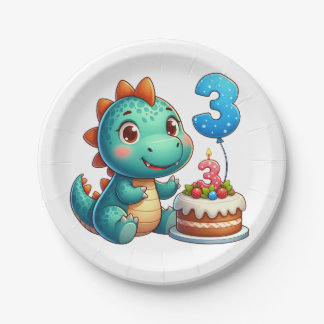 Dino 3. Geburtstag Pappteller