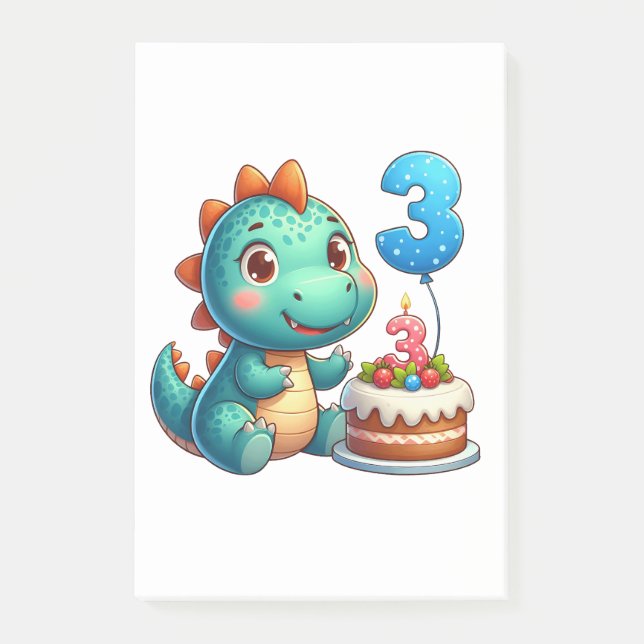 Dino 3. Geburtstag Post-it Klebezettel (Vorderseite)