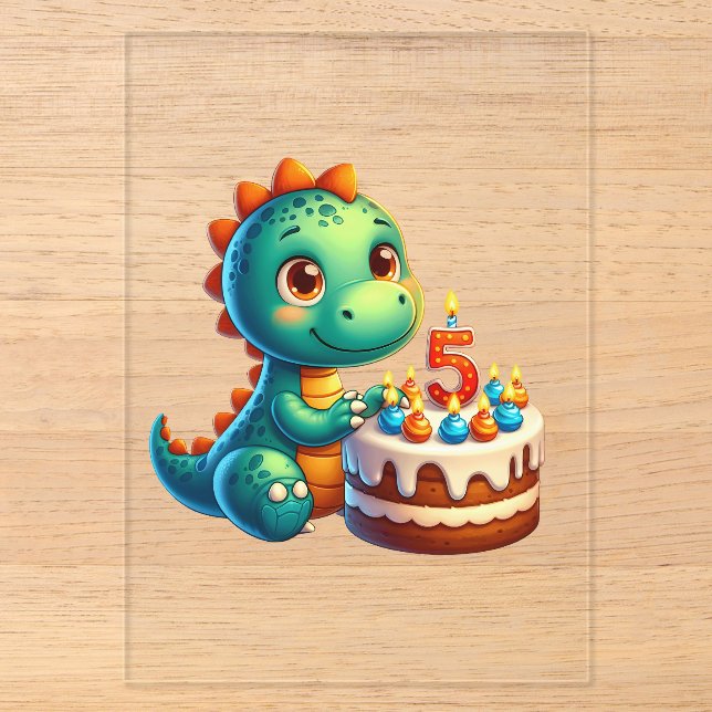 Dino 5. Geburtstag Acryleinladungen (Vorderseite)