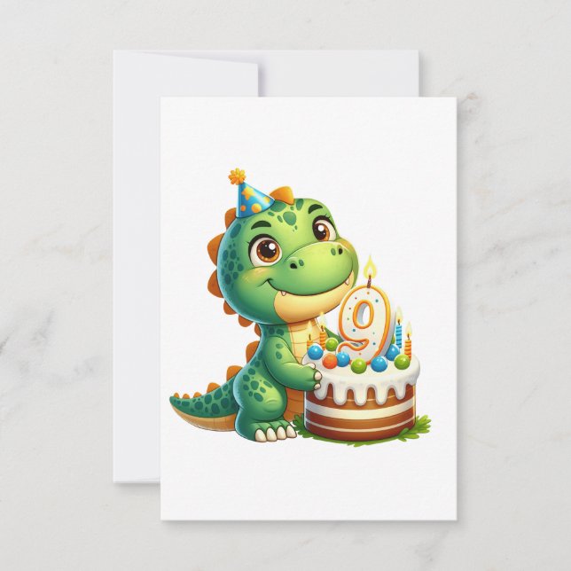 Dino 9. Geburtstag RSVP Karte (Vorderseite)
