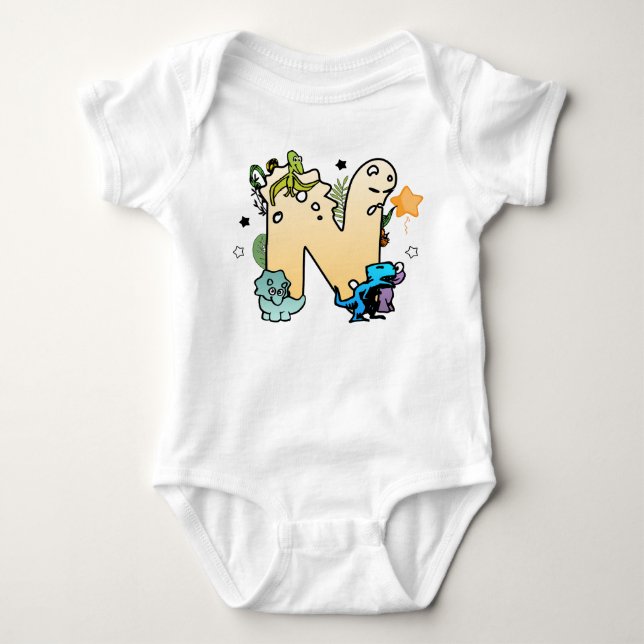 Dino Alphabet für Babys mit Namen Ausgehend von N Baby Strampler (Vorderseite)