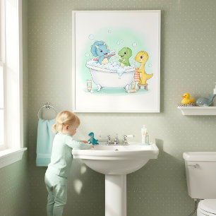 Dino-Bade-Trupp Kinderzimmer Badezimmer Wandkunst Poster