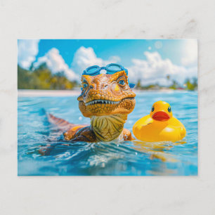 Dino Baden mit Rubber Duck Feiertagspostkarte