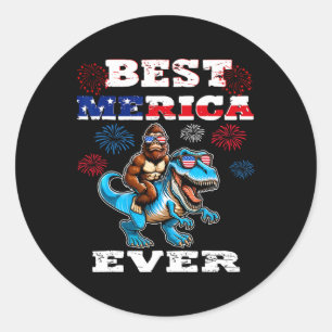 Dino Bigfoot 4. Juli 1776 Boys American Flag Runder Aufkleber