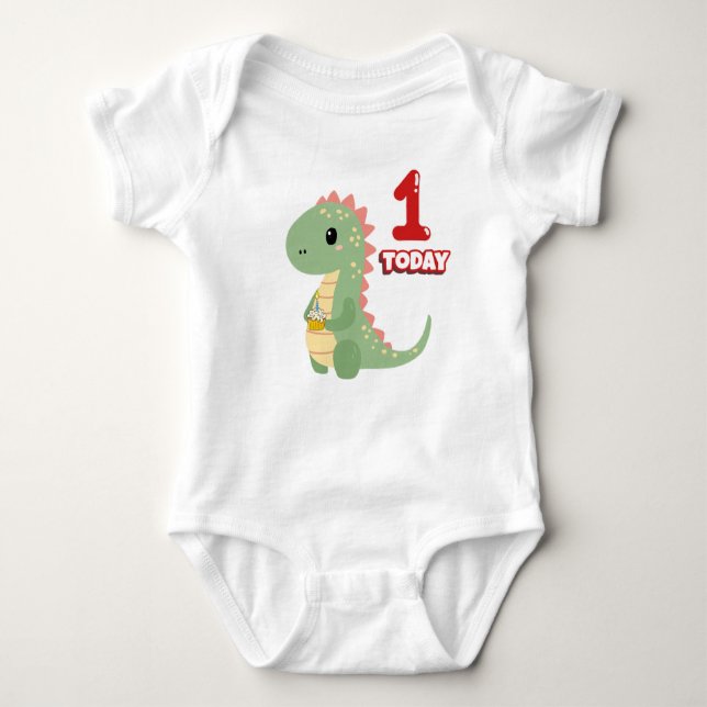 Dino Birthday 1 Heute Baby Strampler (Vorderseite)
