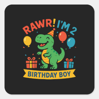 Dino Birthday Boy Paper Plate Design Quadratischer Aufkleber