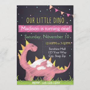 Dino Birthday Inmigration (Mädchen) Einladung