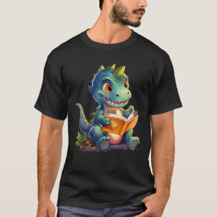 Dino Book Reading Dinosaur Ästhetik Niedlich Dinos T-Shirt