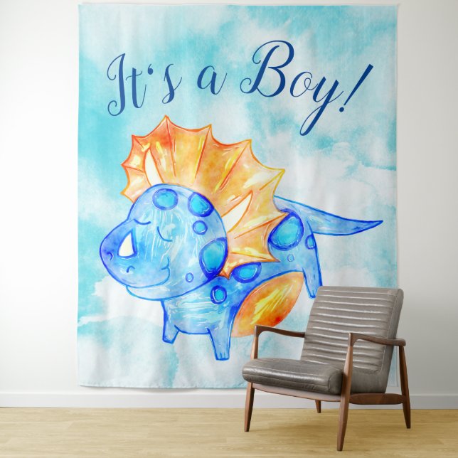 Dino Boy Baby Dusche Hintergrund Wandteppich (Beispiel)