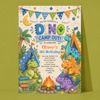 Dino-Camping-Geburtstagseinladung Einladung