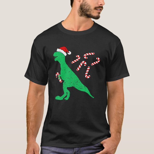 Dino Christmas Pajamas Boys Trex Dinosaur Candy Ca T-Shirt (Vorderseite)