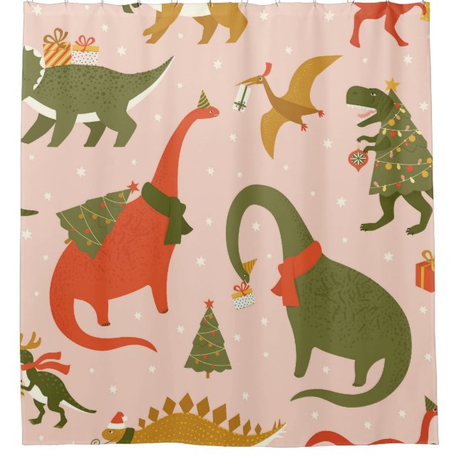Dino Christmas Party: Tree Rex Duschvorhang (Vorderseite)