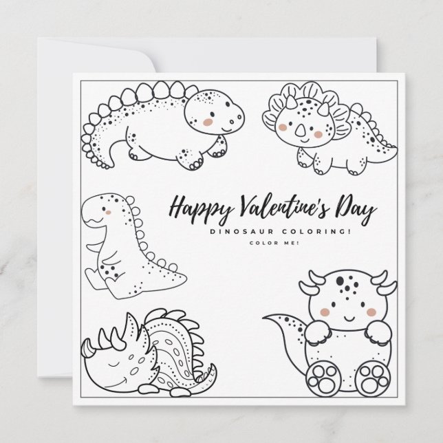Dino Coloring Page Boy Card Glücklicher Valentinst (Vorderseite)