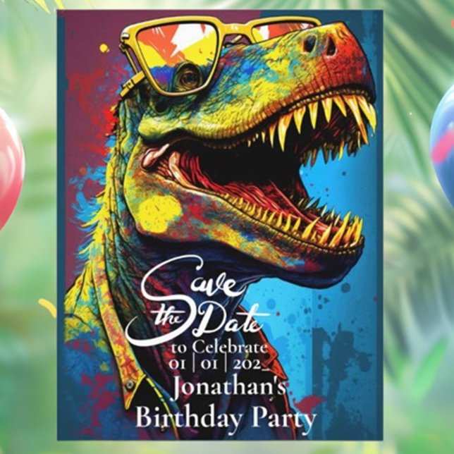Dino Cool T-Rex Save the Date Postkarte (Make your event unforgettable with our Dino Cool T-Rex Save the Date Postcard!)