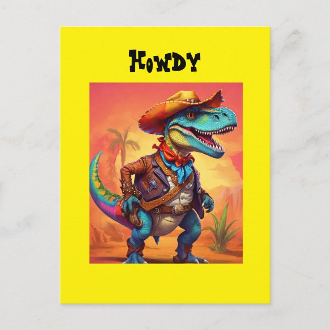 Dino Cowboy Postkarte (Vorderseite)