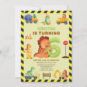 Dino Crew 6. Geburtstag Bau Dinosaurier Einladung