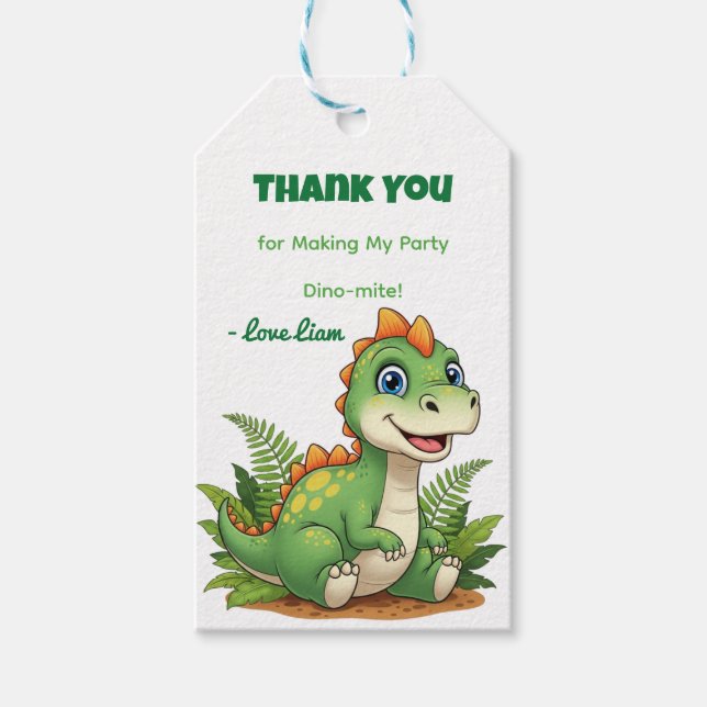 Dino Danke Geburtstagsgeschenk Tags Geschenkanhänger (Vorderseite)