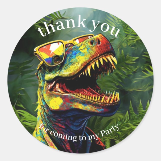 Dino Danke, Jungle-Kinder Runder Aufkleber (Vorderseite)