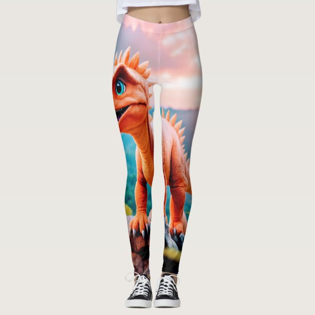 Dino Delight: Liebliche Dinosaurierdrucker Legging Leggings (Vorderseite)