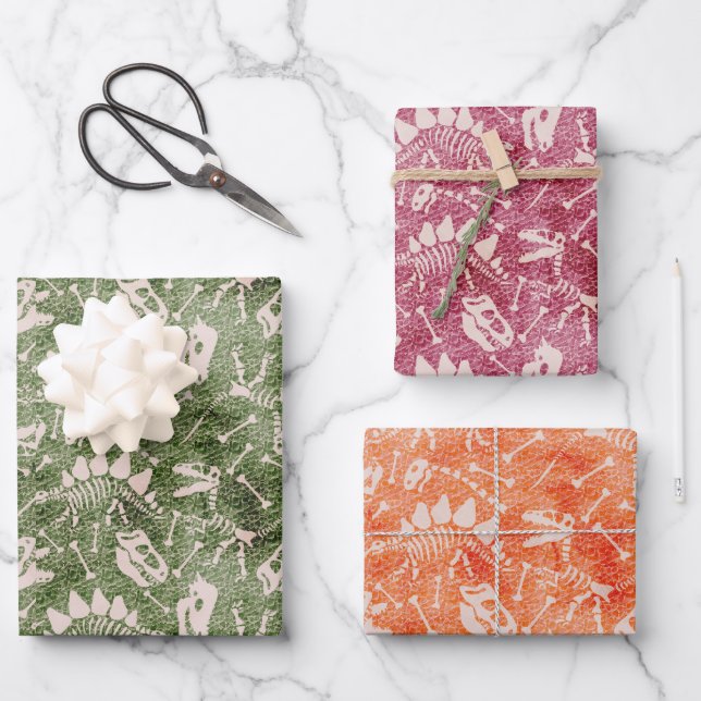 Dino Dig mehrfarbig Geschenkpapier Set (Vorderseite)