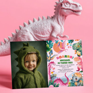 Dino Dinosaur Dig Fossil Kinder 3. Geburtstag Foto Einladung