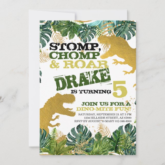DINO DINOSAUR GEBURTSTAGSPARTEI EINLADUNG FÜR KIND (Vorderseite)