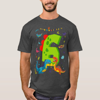 Dino Dinosaurier Kinder 6. Geburtstag 6 Jahre alt T-Shirt