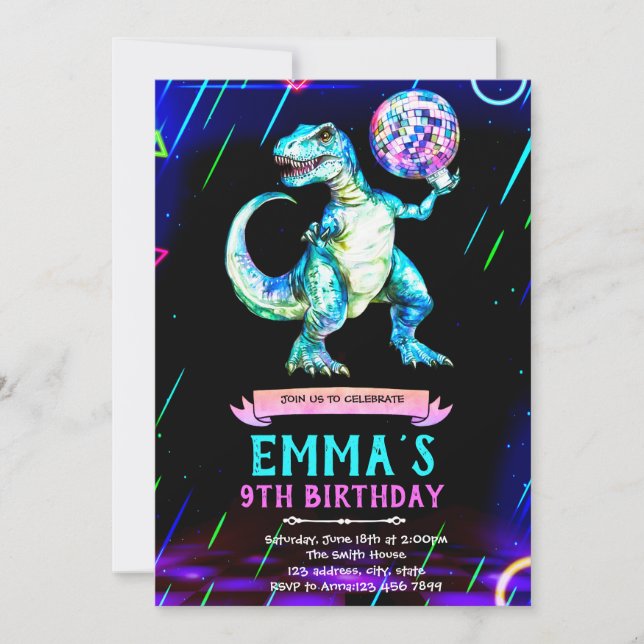 Dino-Disco-Tanzparty-Einladung Einladung (Vorderseite)