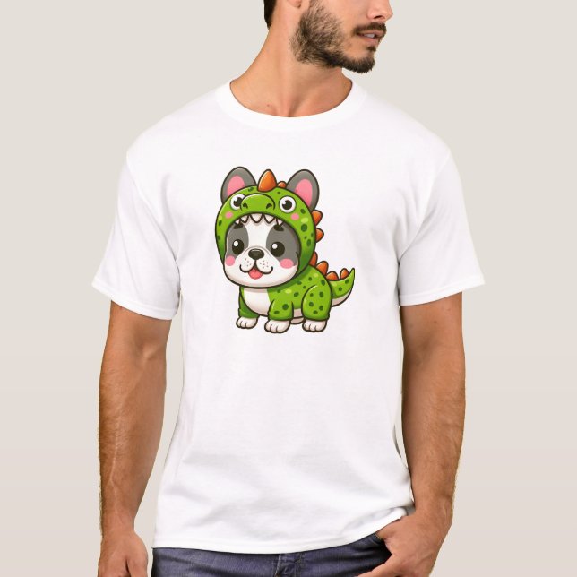 Dino-Doggo - Französischer Bulldog in Kostüm T-Shirt (Vorderseite)
