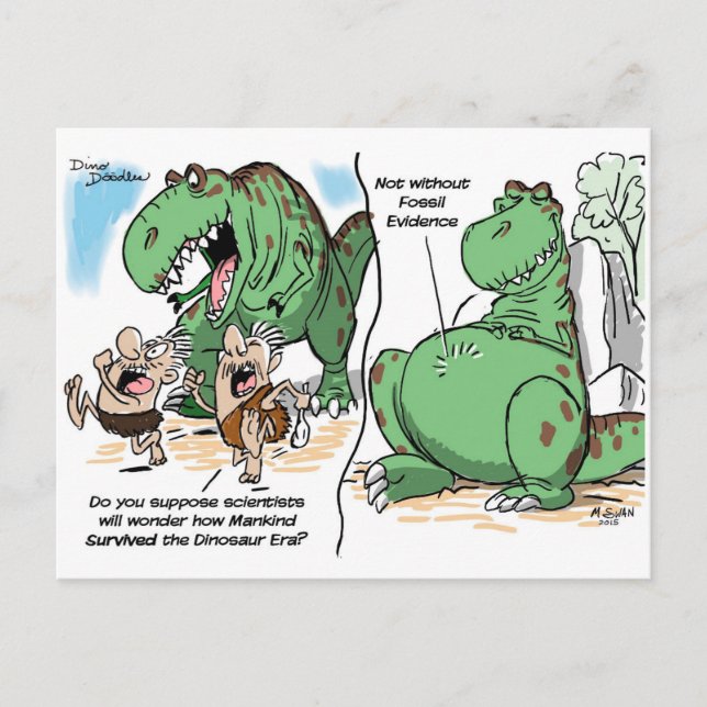 Dino Doodle Cartoon Postkarte (Vorderseite)