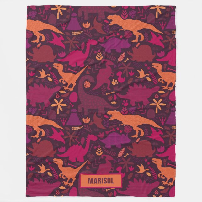 Dino Doodle Silhouetten Kinder Dinosaurier Fleecedecke (Vorderseite)