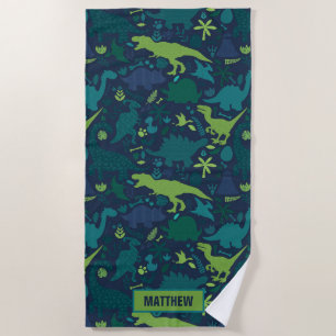 Dino Doodle Silhouetten Kinder Dinosaurier Strandtuch