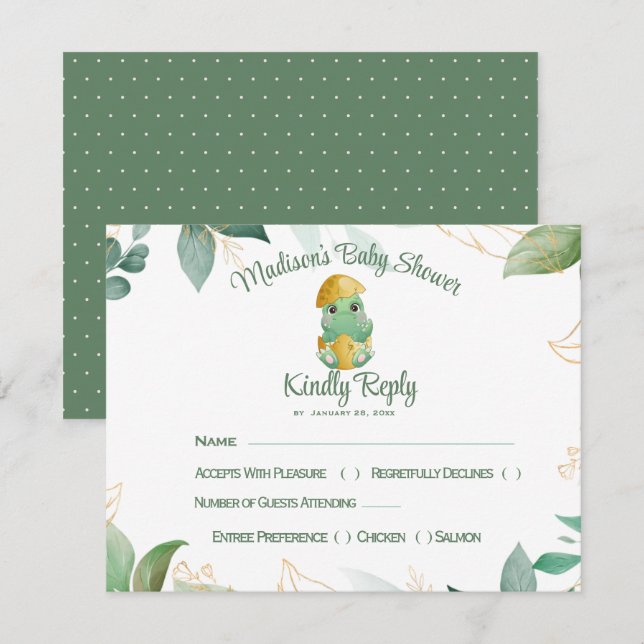 Dino Ei Baby Showcard RSVP Karte (Vorne/Hinten)