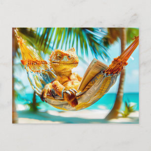 Dino entspannt sich in der Hängematte Feiertagspostkarte