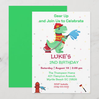 Dino Fireman Kids 2. Geburtstag Party Einladung