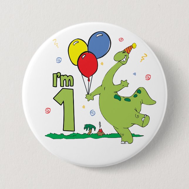 Dino First Birthday Button (Vorderseite)