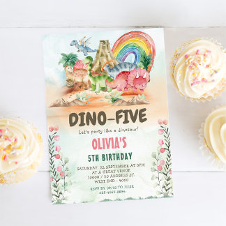 Dino-Five Dinosaur Girl 5. Geburtstagsparty Einladung