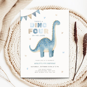 Dino Four 4. Geburtstagseinladung Dinosaurier Jung Einladung